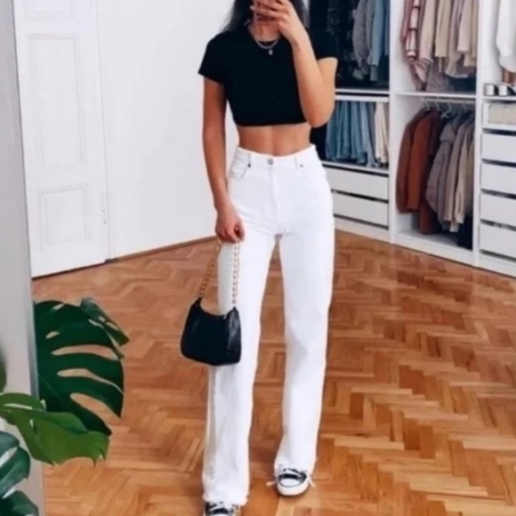 NWT Zara Wide Leg Hi-Rise Full Length Jeans - Picture 2 of 6